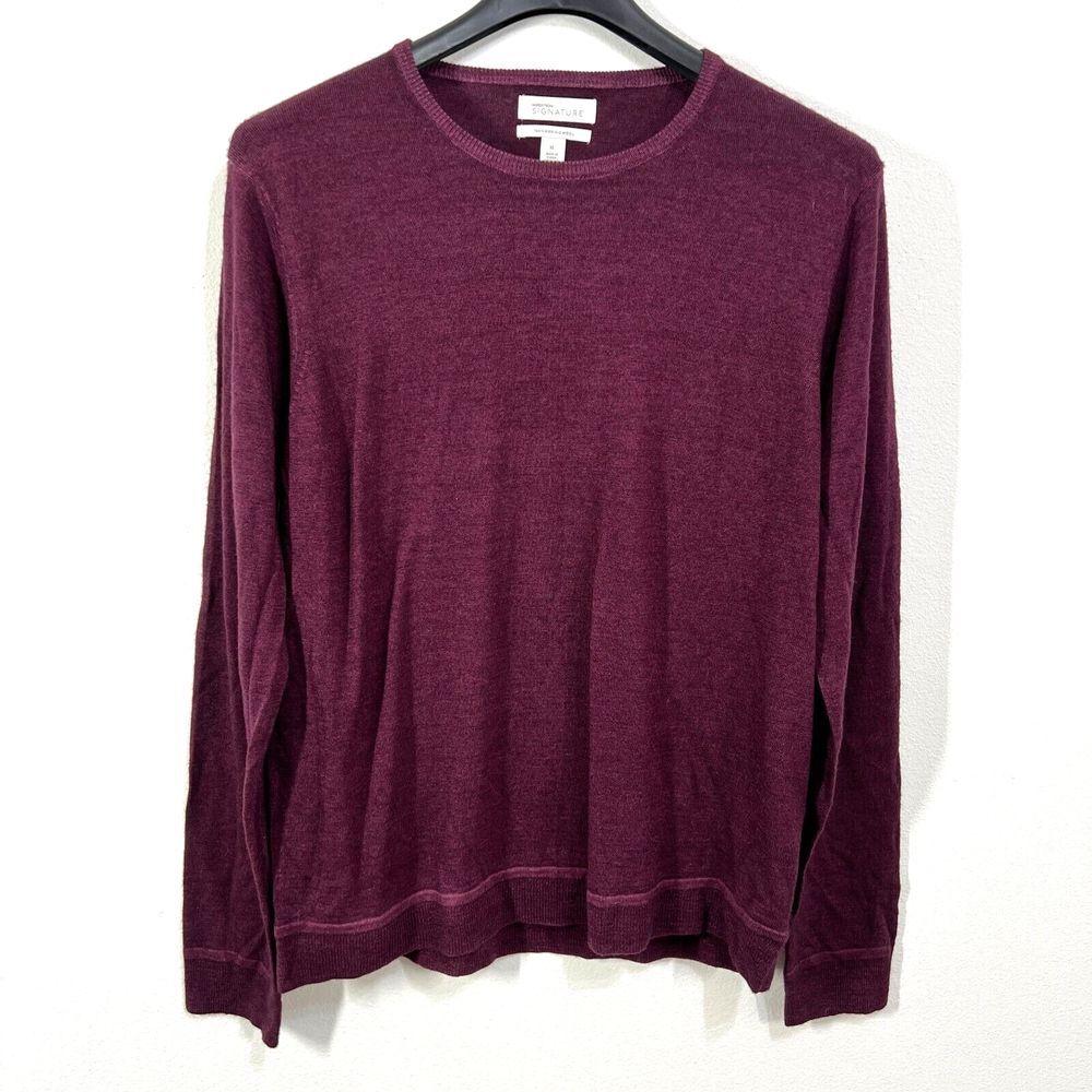 NORDSTROM SIGNATURE Sweater Mens XL Merino Wool Burgundy Garment Dye Crew Neck